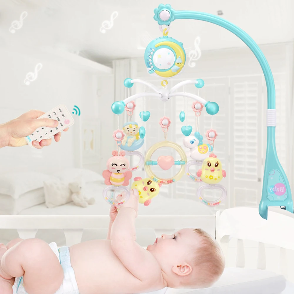 Baby Toys 0-12 Months Infant Rattles Musical Crib Mobile Holder Rotating Crib Bell With Music Box Projector Educational Toys