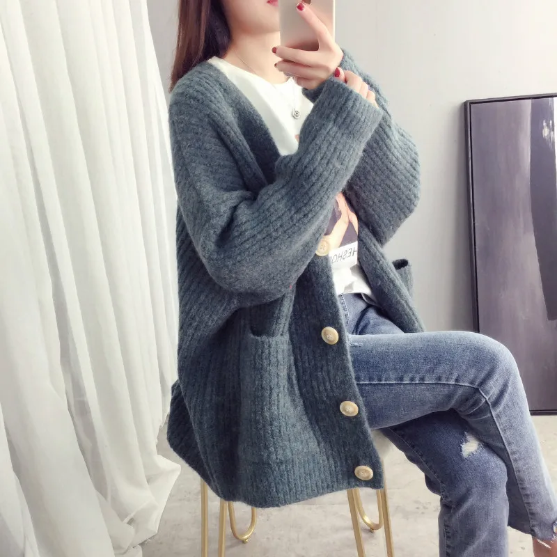 Кардиган Feminino Blusas De Inverno Feminina женские свитера весенние повседневные кардиганы с v-образным вырезом с рукавом «летучая мышь» плотные - Цвет: green
