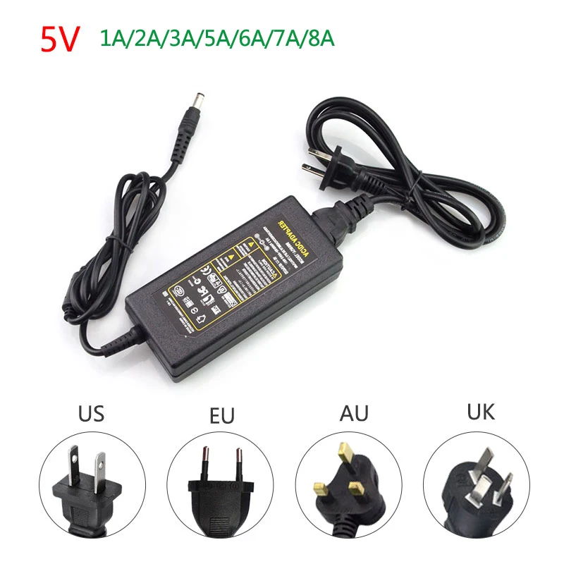 

DC5V LED Driver Power Supply Adapter AC to DC Lighting Transformer 1A 2A 3A 5A 6A 7A 8A 5 V Volt Converter For LED Strip Light