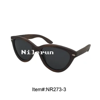 

cat eye black polarized lens bamboo frame sunglasses