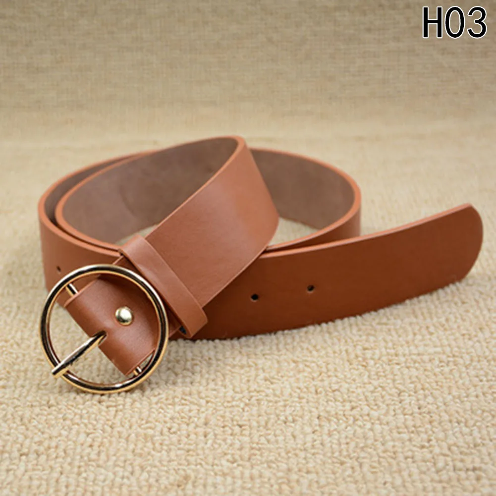 Hot Sale Gold Round Buckle Belts Female Leisure Jeans Belt Pin Metal Buckle Brown PU Leather ...