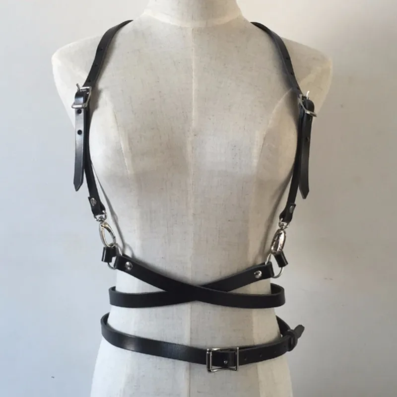 Fashion Punk Harajuku O-ring Body Garters Faux Leather Bondage Cage Sculpting Harness Waist Belt Straps Suspenders Belt GPD8244