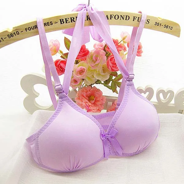 32 34 36 Girls Students Fashion Bras Wire Free Removable Hanging Neck Bras Comfortable Breathable Girl Training Bra