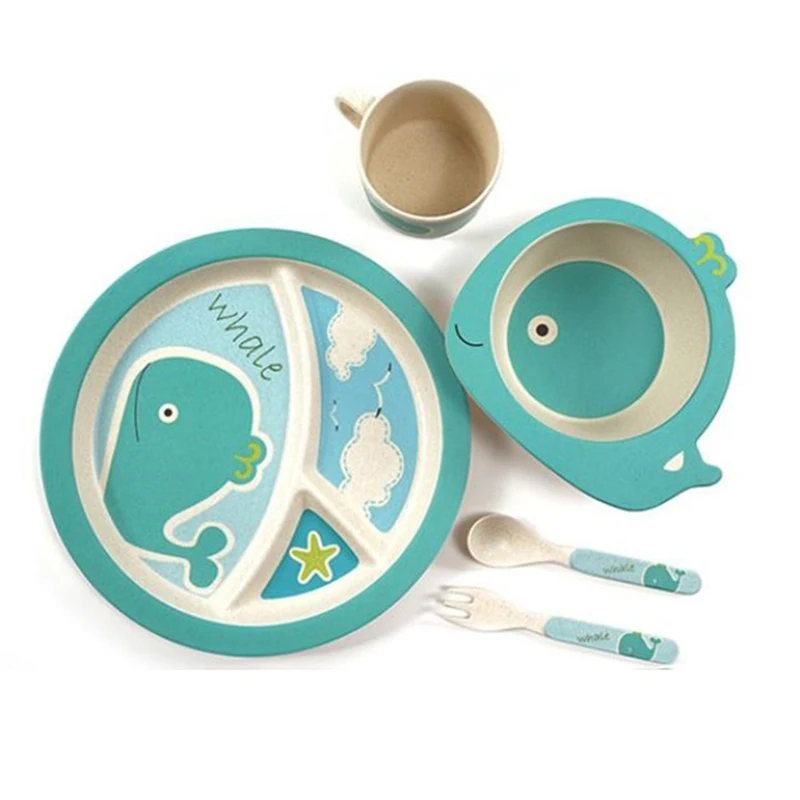 Children's Day gift 5pcs/lot 100 bamboo fiber tableware set lovely animal dinnerware set for