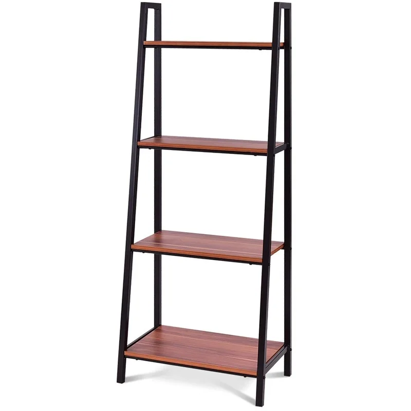 buy 4 Tier Durable Ladder Storage Bookcase High Quality Sturdy Iron Frame Book Shelf Furniture Organizer Display Shelf HW55402