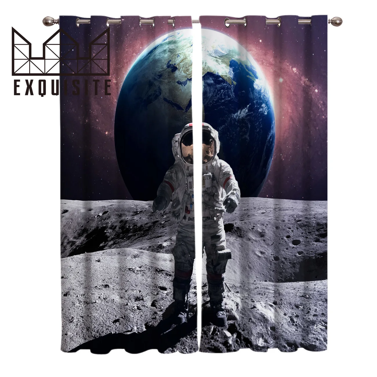 

Exquisite House Customized Curtains Galaxy Astronaut Polyester Window Curtains For Living Room Bathroom Kitchen Bedroom Drapes