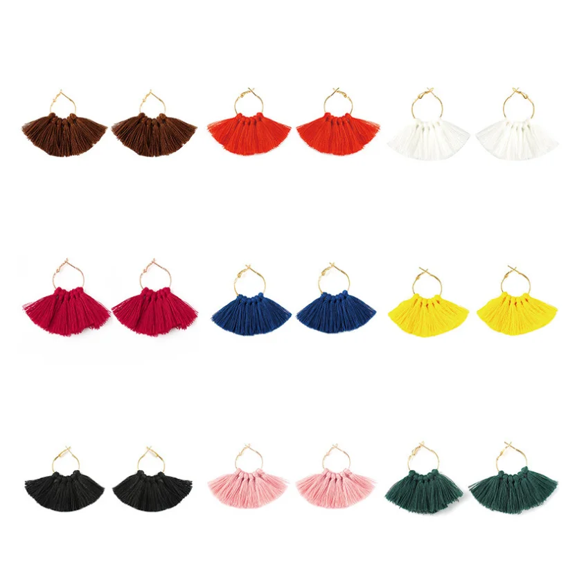 

Vintage braided silk boho fashion fan-shaped handmade tassel earrings