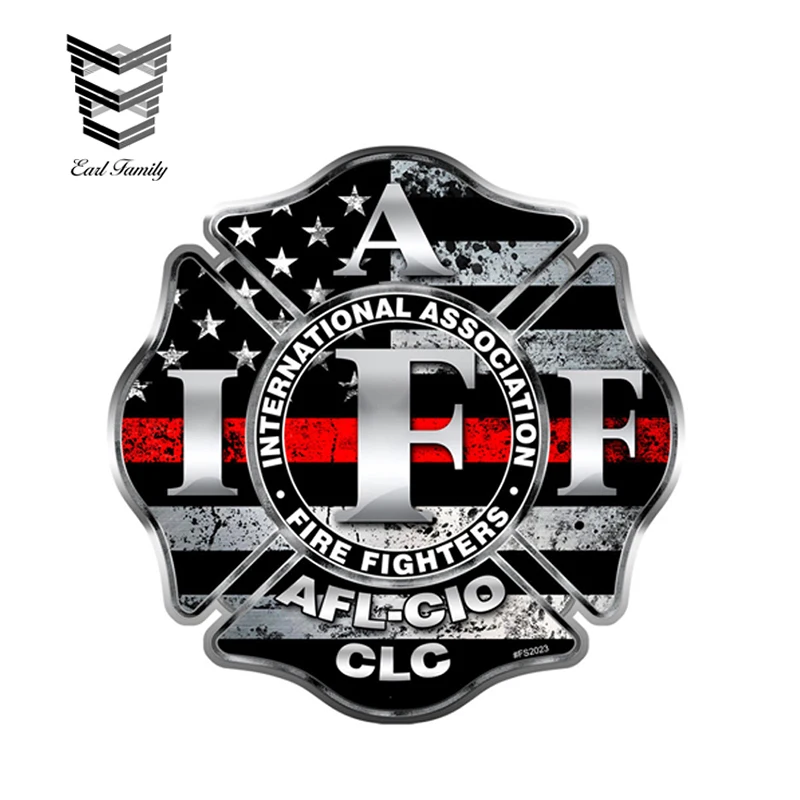 EARLFAMILY 12 см x светоотражающий пожарный IAFF тонкая красная линия Наклейка Виниловая