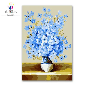 

Coloring by numbers Plants flowers Colorful Blue vase flower arrangement digital oil painting draw pictures by numbers on canvas