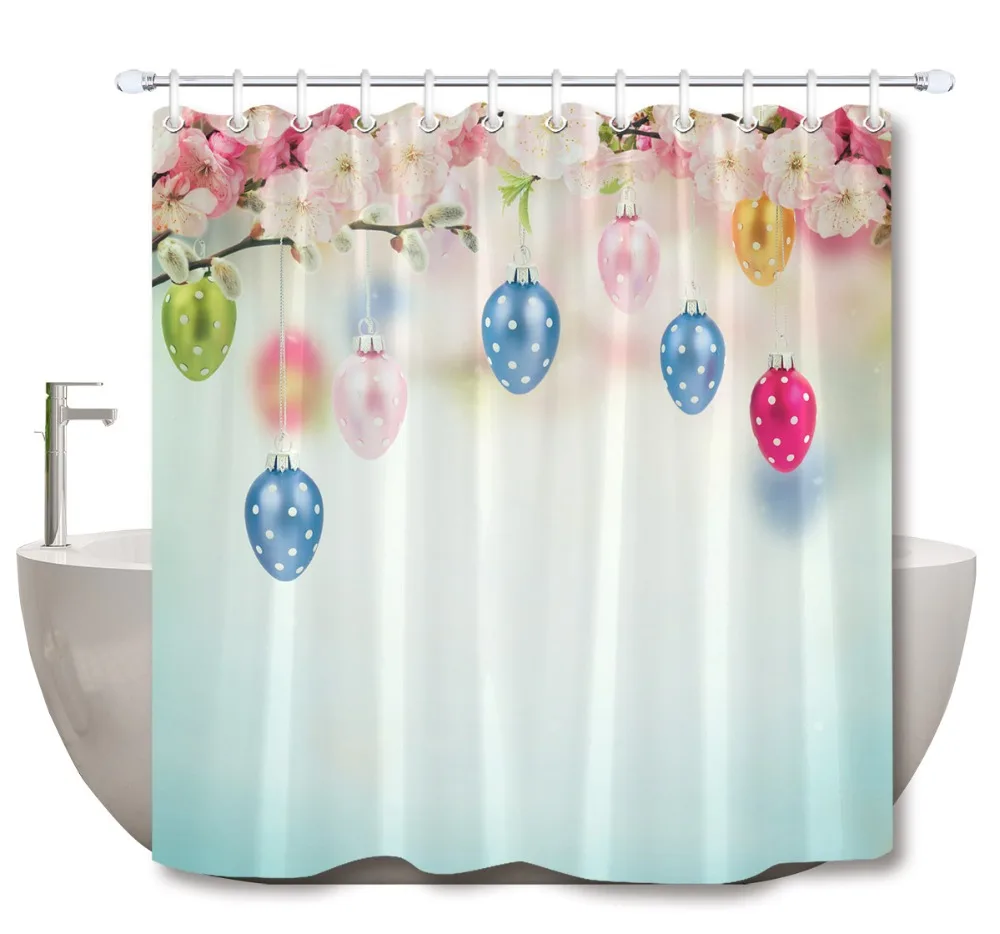 LB Colorful Hanging Easter Eggs Shower Curtains Bathroom Curtain Cherry
