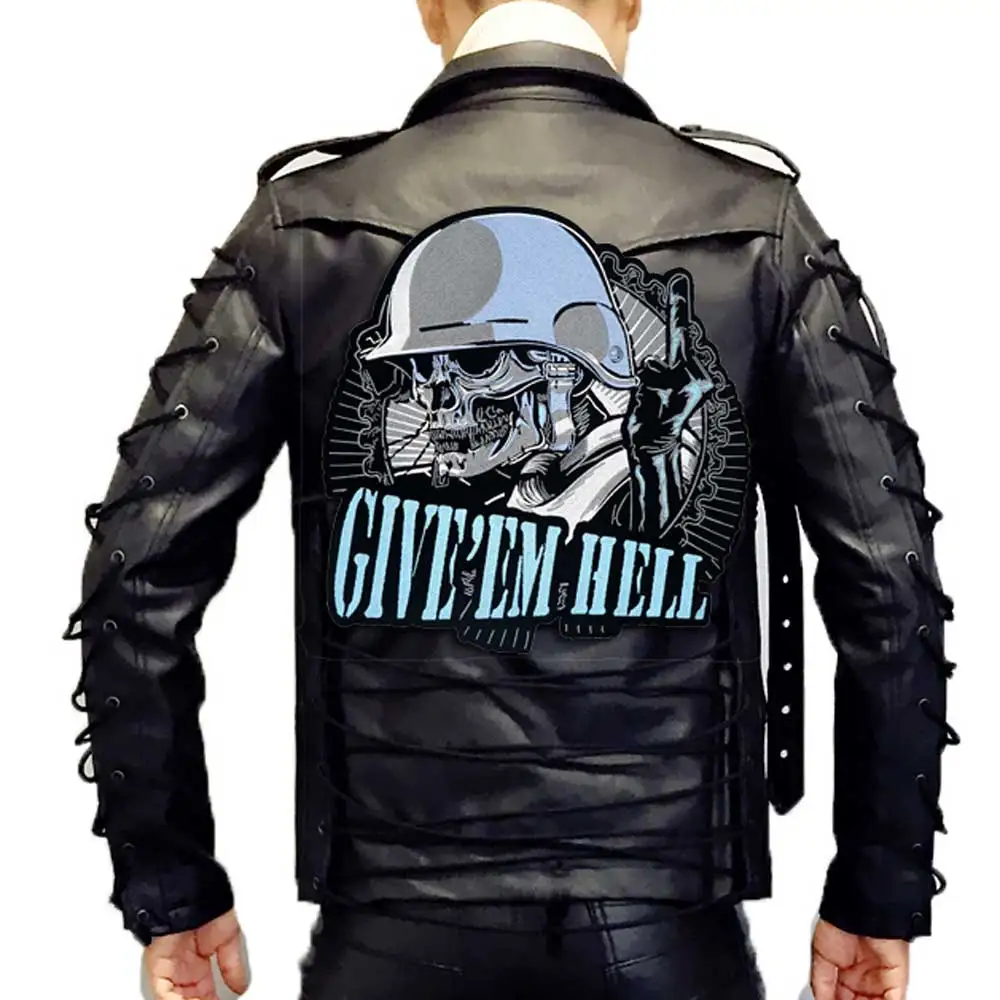 GIVE EM HELL SKULL Soldier Shooting Patch вышитая аппликация, этикетка для шитья панк одежда для байкеров наклейки аксессуары для одежды