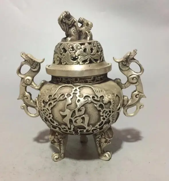 

Коллекционная archaize белая медная крышка в виде льва Двух Драконов курильница