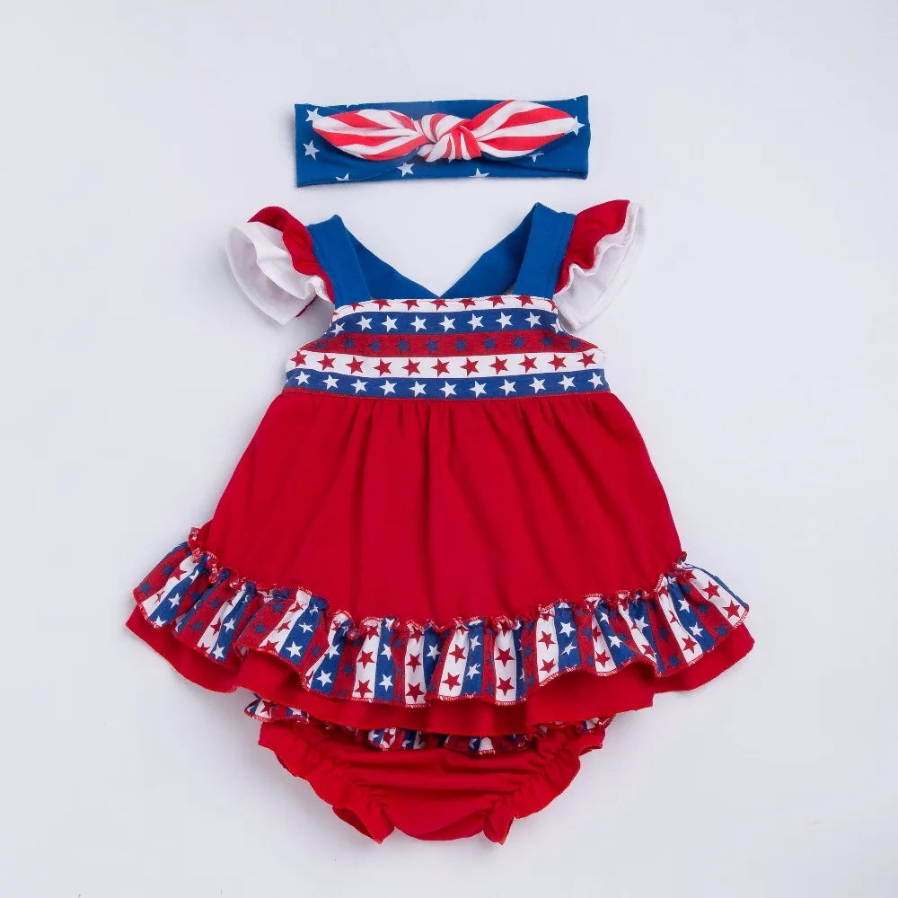 

YK&Loving loose clothing set Independence Day suspender skirt Headband+dress+Bloomers 0-3years Newborn baby girls