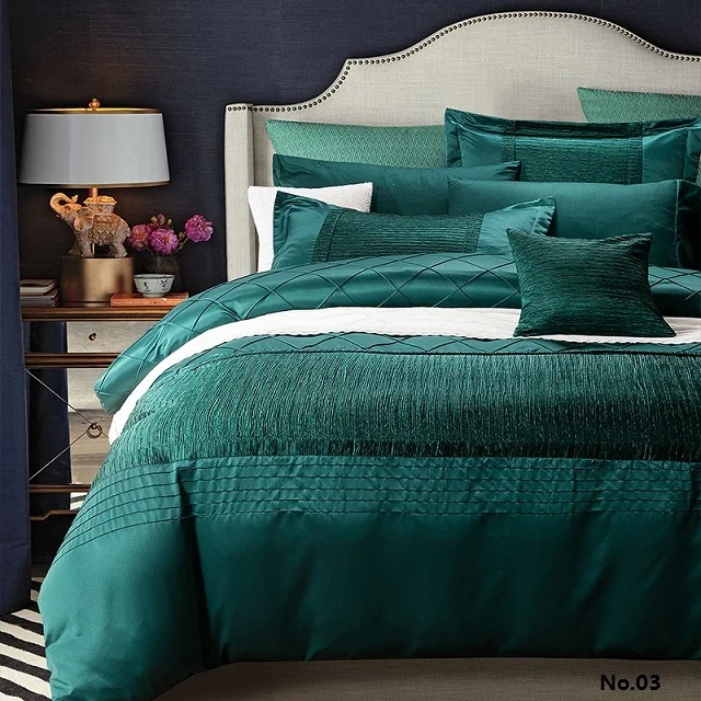 فاخر مصمم المفارش القطن الفراش مجموعة لحاف حاف الغطاء الأزرق الأخضر الحرير ملاءات السرير الكتان الكامل الملكة الملك حجم مزدوج