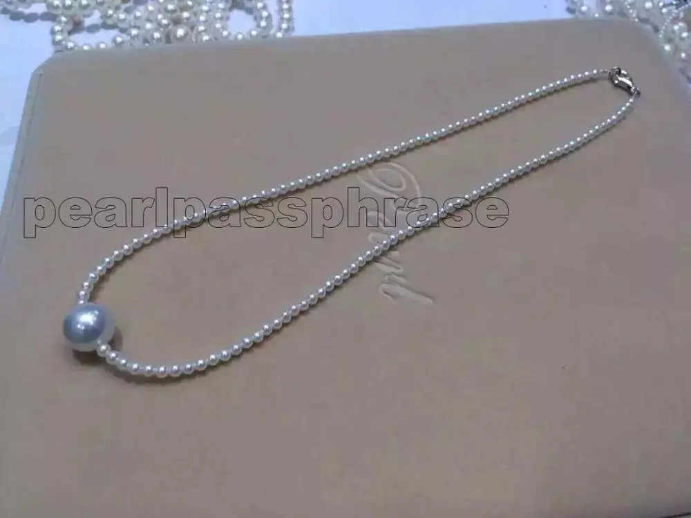 

Beautiful Round 3-4mm with 10-11mm White Pearl Necklace 925 SilverLobster Clasp