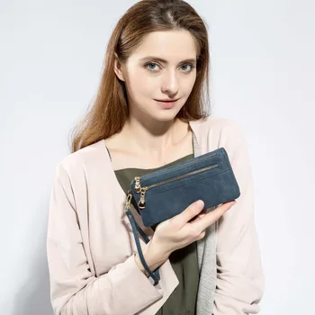 

Miyahouse Women Long Wallets Dull Polish Leather Wallet Double Zipper Day Clutch Purse Female Zipper Coin Purse Lady Wristlet
