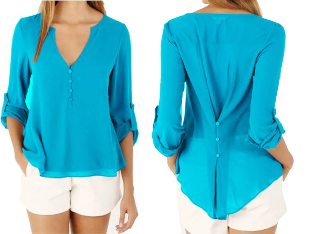 Feminina com Decote em v Camisa para Mulheres Blusa Profundo Botões Manga Comprida Chiffon Cor Sólida Preta Casual Blusas S-5xl 16 chiffon, cor sólida, preta, casual blusas,