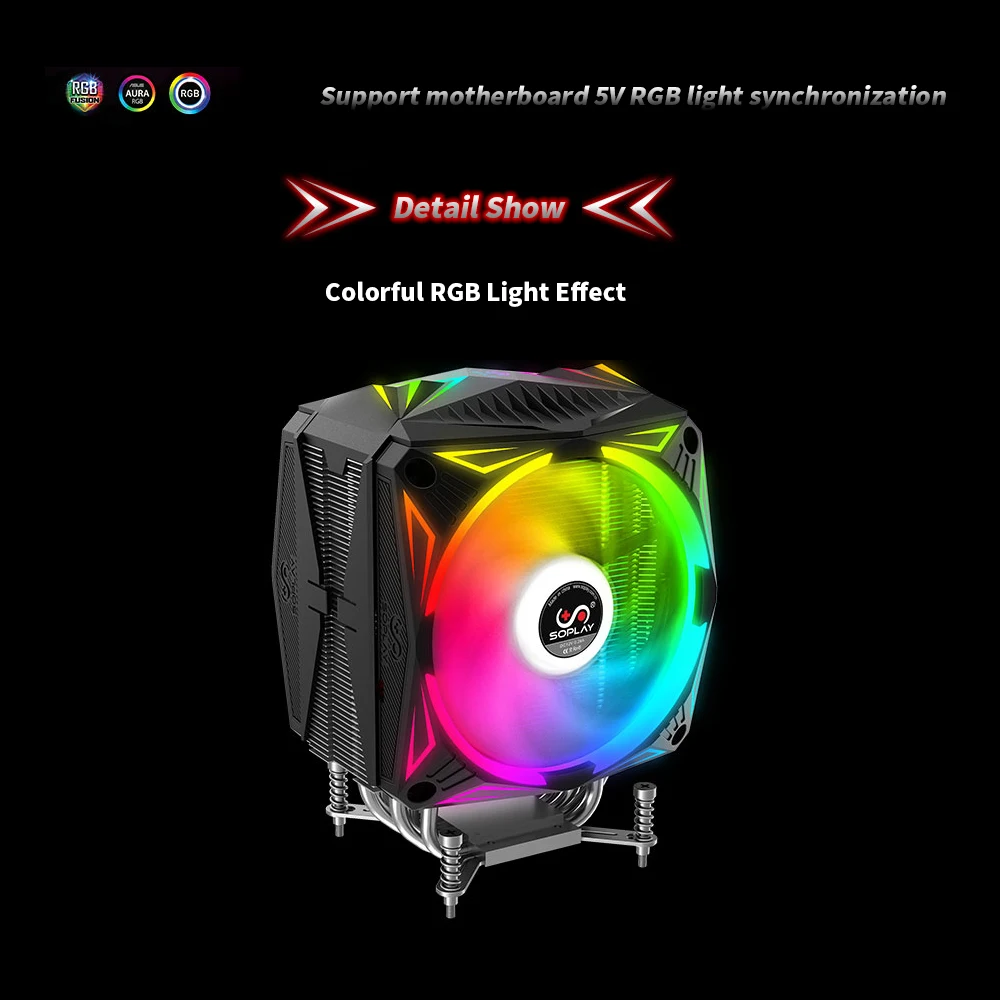 SOPLAY Процессор кулер RGB вентилятор Радиатор гидравлический подшипник Поддержка 5V RGB вентилятор 4PIN PWM для Intel 2011 1151 1156 AMD AM4