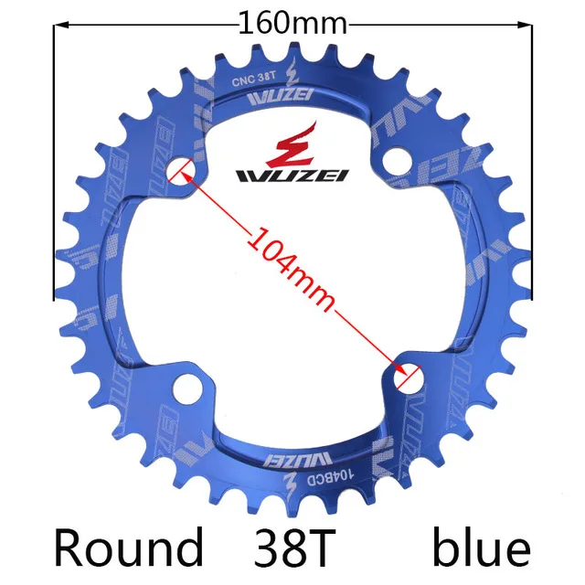 WUZEI одна скорость системы коленчатых колес кольцо узкий Широкий цепи 104BCD круглый 32T 34T 36T 38T для 11s 10s 9s 1*11 части - Цвет: Round 38T Blue