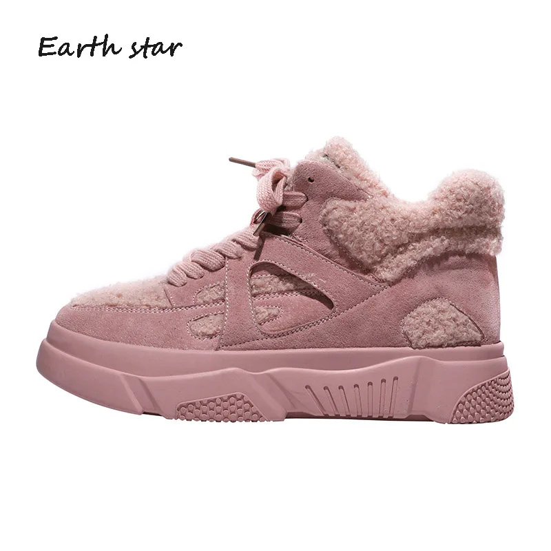 

zapatos de mujer Casual Shoes Women Fashion Brand Sneakers Genuine Leather Lady chaussure Winter Female footware with Fur Black