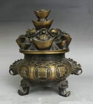

27.9 cm * / /Chinese Copper Beast Head Handle Treasure Bowl Incense Burner