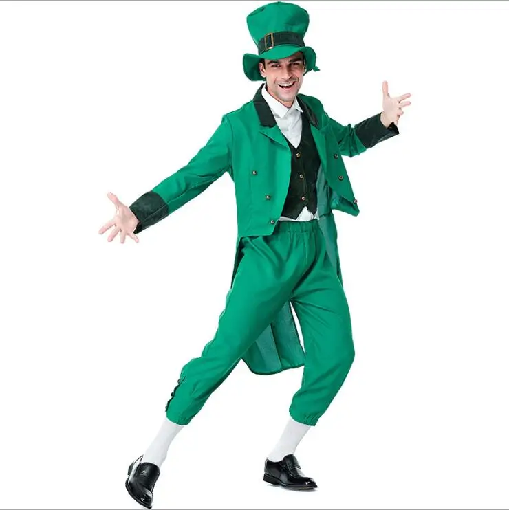 

free Shipping Adult Children Funny St Patricks Lucky Irish Leprechaun Mens Fancy Dress Halloween Costume Outfit for men boy