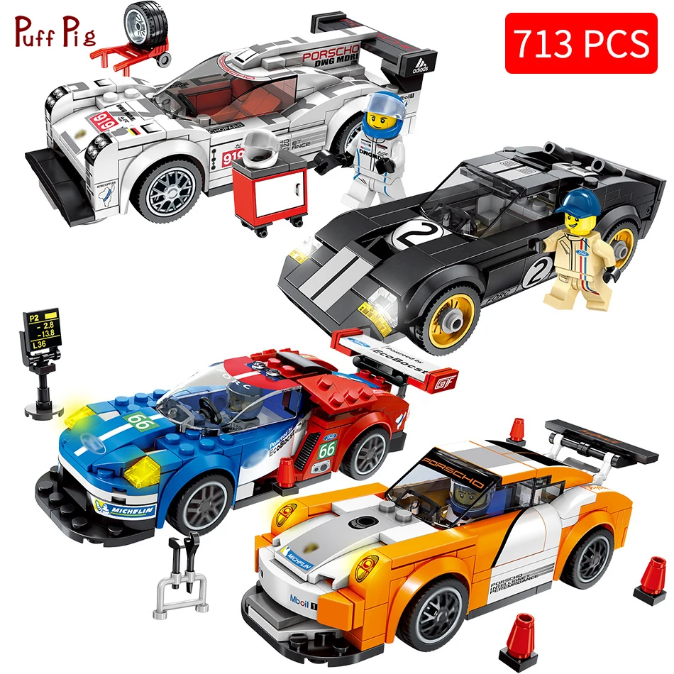 

4pcs/set Technic Speed Champions Super Racing Cars Building Blocks Compatible Legoing City Enlighten Bricks Toys For Child Gifts