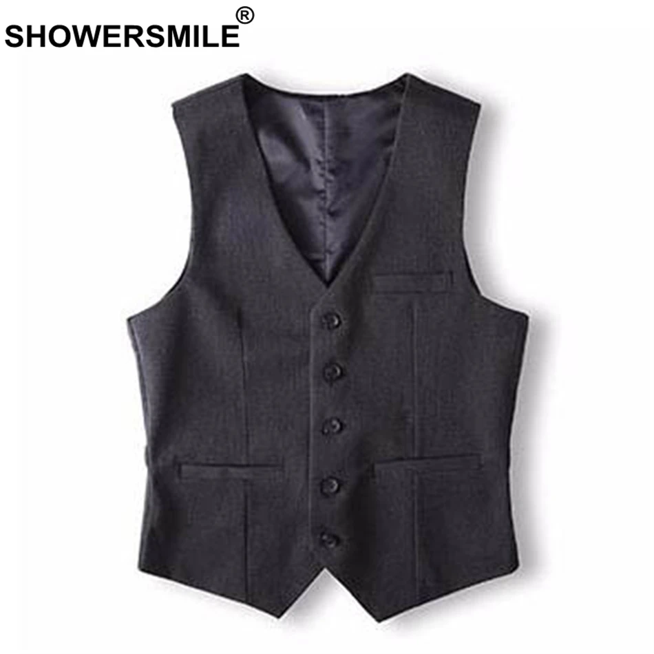 SHOWERSMILE, брендовый мужской жилет цвета хаки, приталенный, Ретро стиль, без рукавов, пиджак, мужской классический жилет, костюм, Осень-зима, жилет - Цвет: Dark Grey Vest