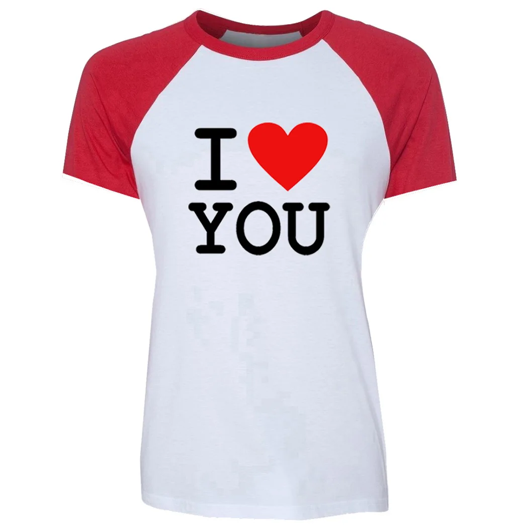 I Love You Heart Design Couple Raglan Short Sleeve T Shirt Women Casual Loose Tshirt for Lady Girl Femme Summer Lovers Tee Shirt