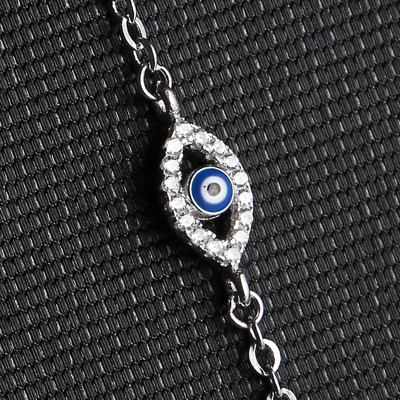 ELESHE Brand Link Chain Clear CZ Bracelet 925 Sterling Silver Blue Lucky Eye Crystal Charm Bracelet for Women Pulseira Jewelry