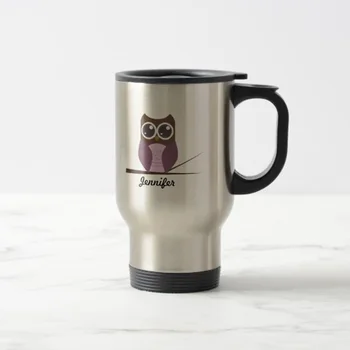 

Personalized Sweet Owl Travel Mug Stainless Steel coffee Cup with Handle - Great Gift Mugs 14 Ounce