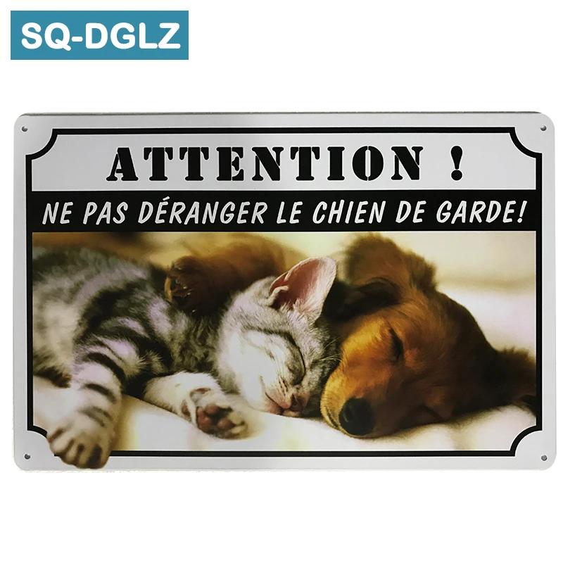 

[SQ-DGLZ]ATTENTION NE PAS DERANGER LE CHIEN DE GARDE Metal Sign Vintage Plates Pub Club Home Wall Decor Tin Signs Retro Plaque