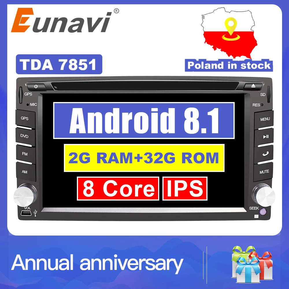 Eunavi Universal 2 Din Android 8 1 font b Car b font Dvd Player GPS wifi