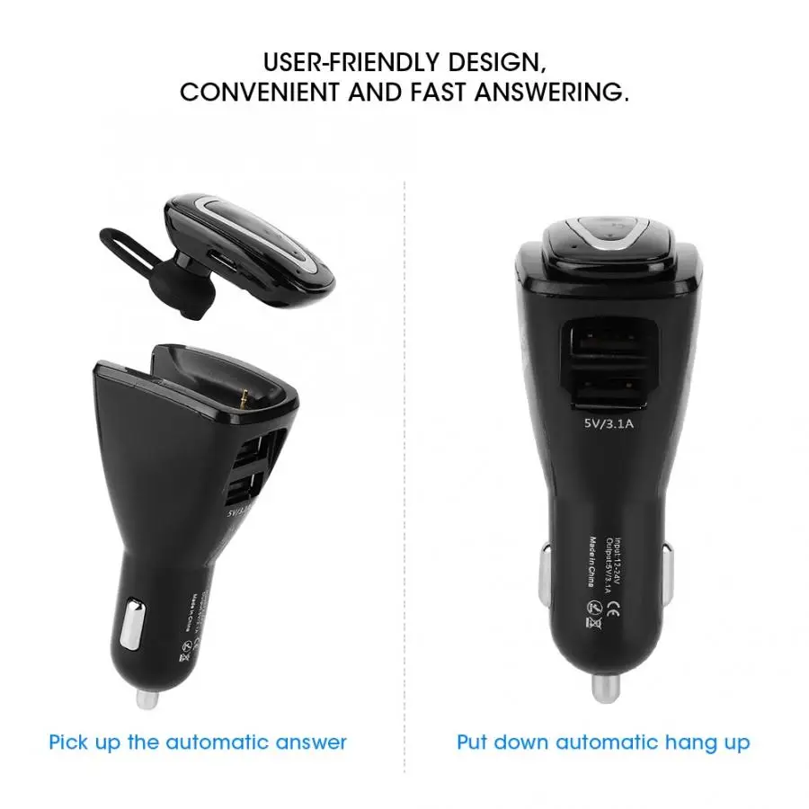 Беспроводная Bluetooth Автомобильная гарнитура для вождения Hands Free наушники двойной USB зарядное устройство музыкальный плеер Bluetooth автомобильный комплект автомобилей