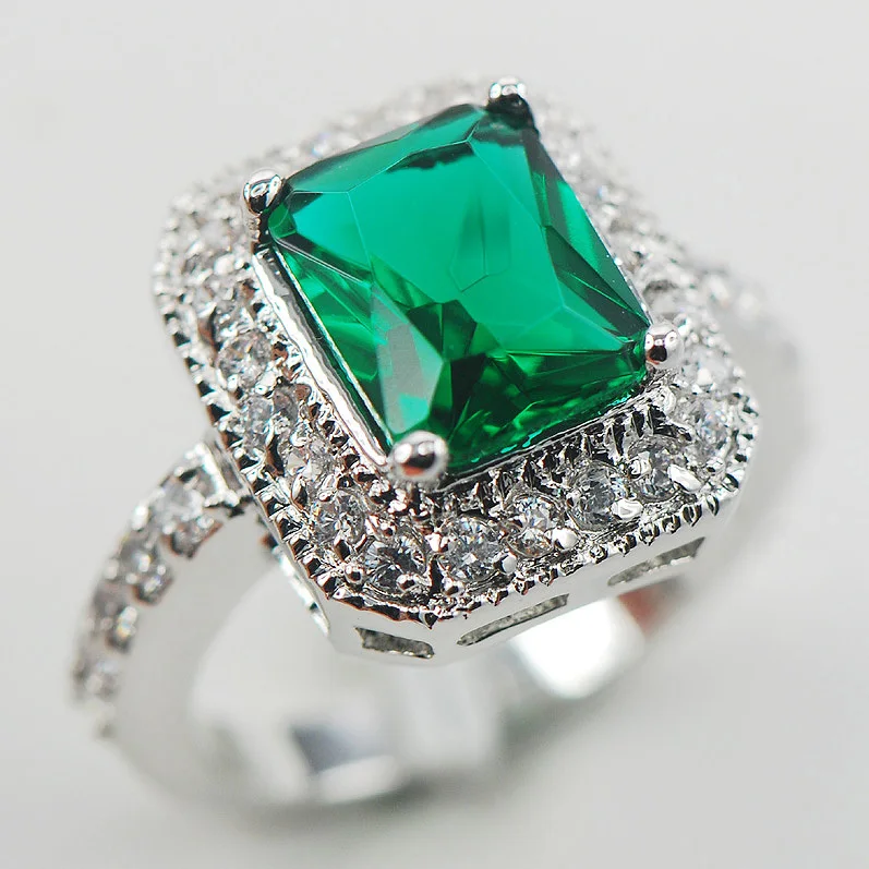 

Simulated Emerald White Crystal Zircon Women 925 Sterling Silver Ring F862 Size 6 7 8 9 10