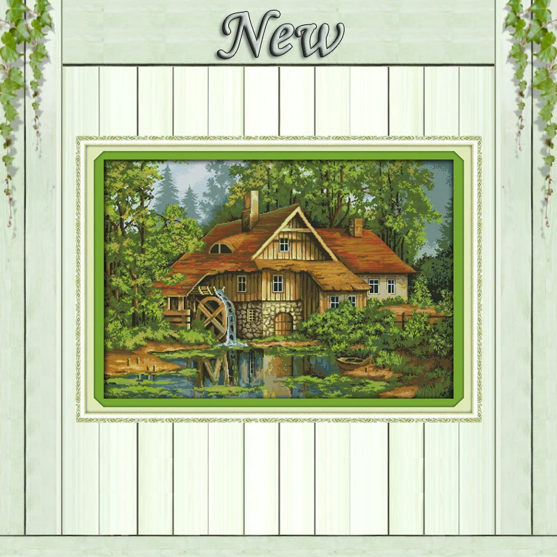 Cabin with water truck scenery paintings counted printed on canvas DMC 14CT 11CT DIY Cross Stitch Embroider kits Needlework Sets | Дом и сад