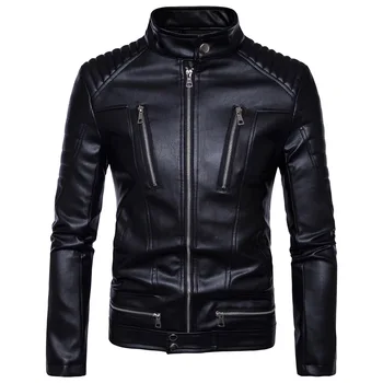 

2020 new autumn and winter men's motorcycle leather jacket Slim multi-zip leather jacket