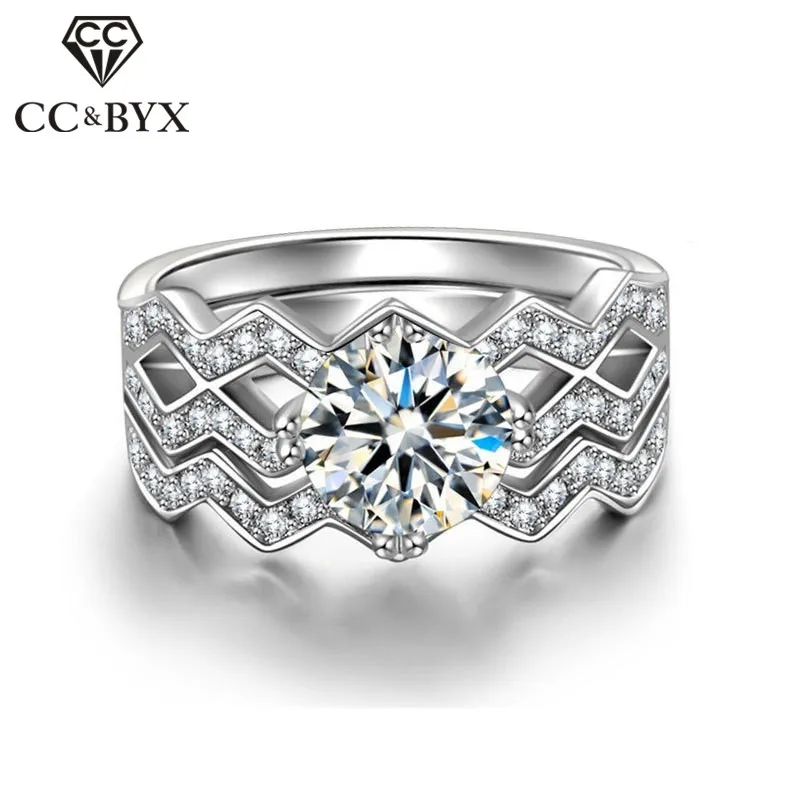 

CC Bridal Sets Rings For Women Luxury Multicolor Wedding Trendy Jewelry Round Stone Cubic Zirconia Bijoux Accessories CC2048