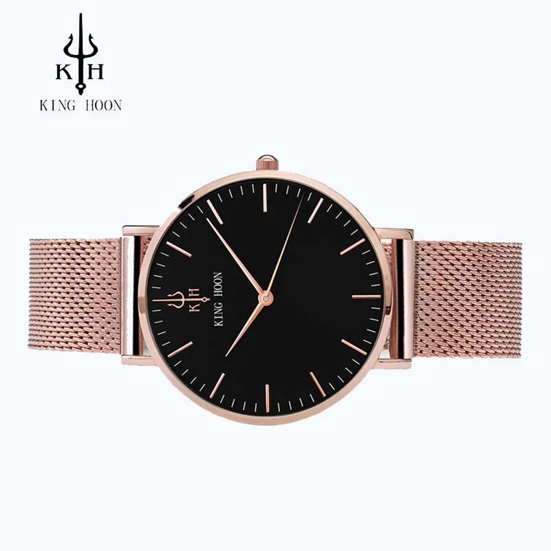 KING HOON Top Luxury Brand Rose Gold Silver Women Watches Leather Steel Quartz Wrist Watch relogio feminino Clock montre femme