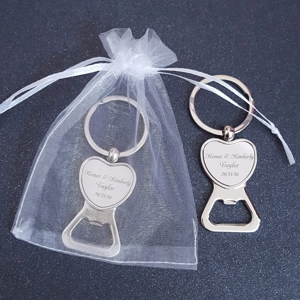 Love Heart Bottle Opener Keychain Keyring Personalized Wedding Favor