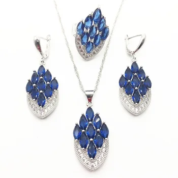 

A Nice 925 Silver Color Women 3PCS Jewelry Set Natural Montana Blue Zircon Earrings Ring Necklace Pendant