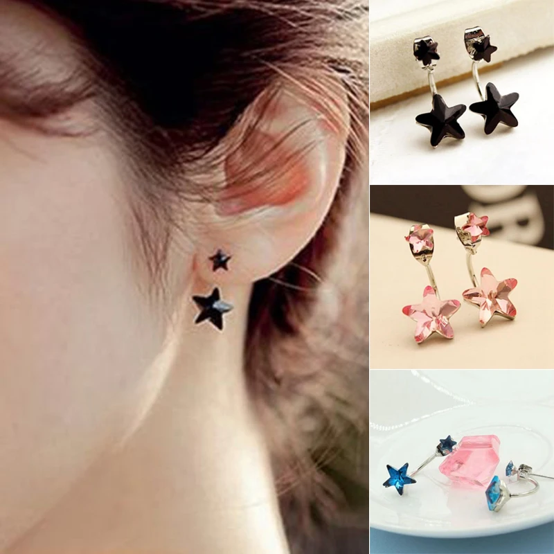 1Pair Elegant Womens Cute Rhinestone Star Ear Stud Earring Jewelry