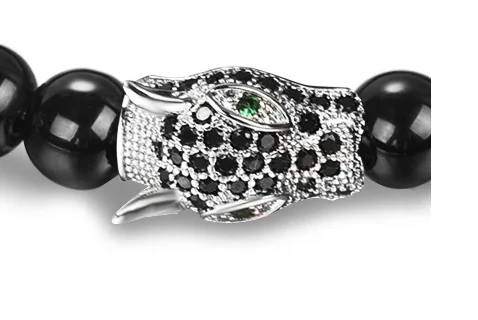 Jiayiqi браслет из натурального камня в стиле хип-хоп, уникальный браслет из бусин Пантеры, кожаный браслет из нержавеющей стали с магнитными застежками, мужские ювелирные изделия в стиле панк
