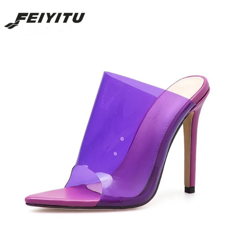 

feiyitu Women's High Heels Slippers Woman Pumps Pointed Toe Ladies Female Slides Slippers Night Club Sexy Fashion Women shoes