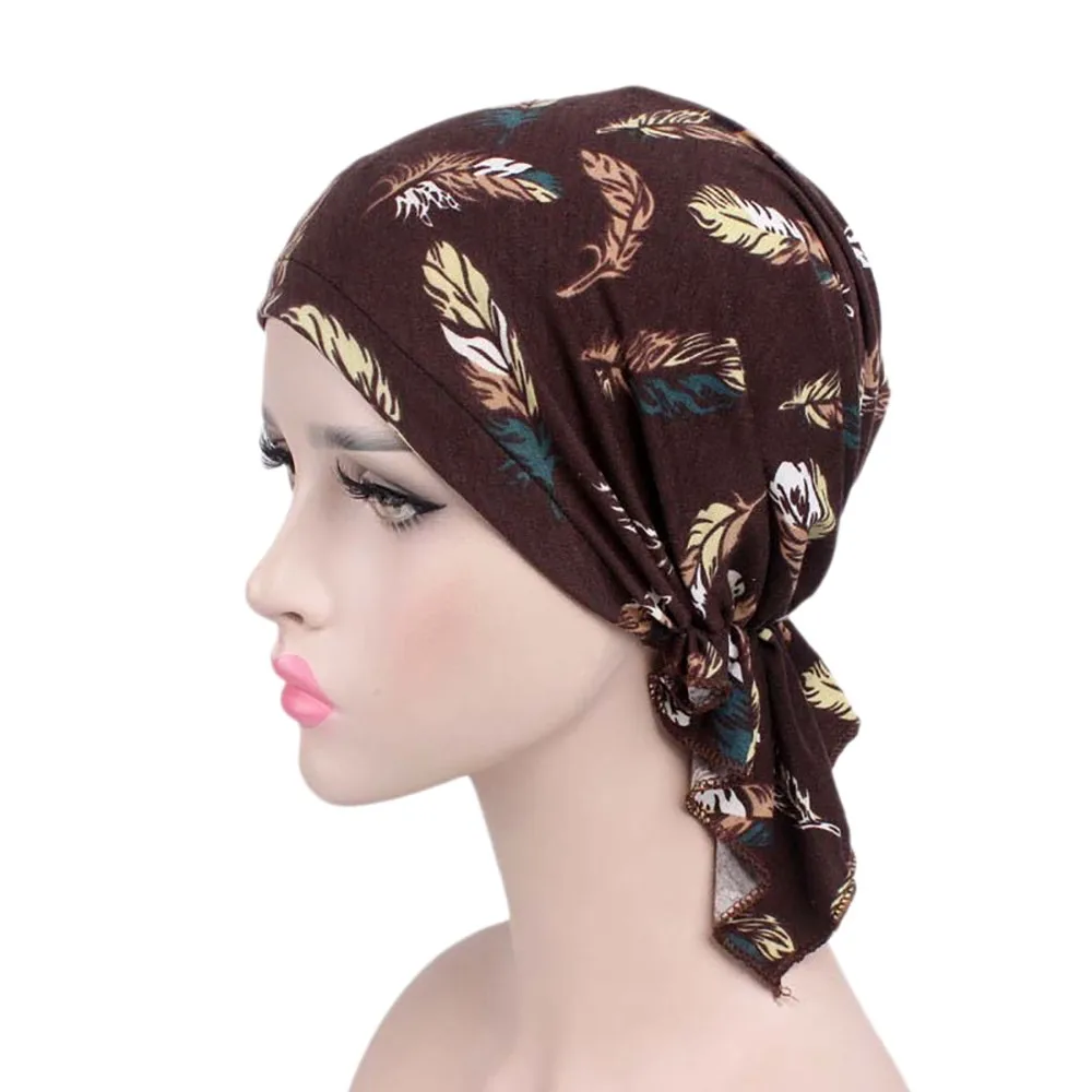 Женская Шапочка-тюрбан с цветочным принтом, индийская мусульманская эластичная хлопковая Шапка-бини, тюрбан, головной убор для больных раком, головной платок