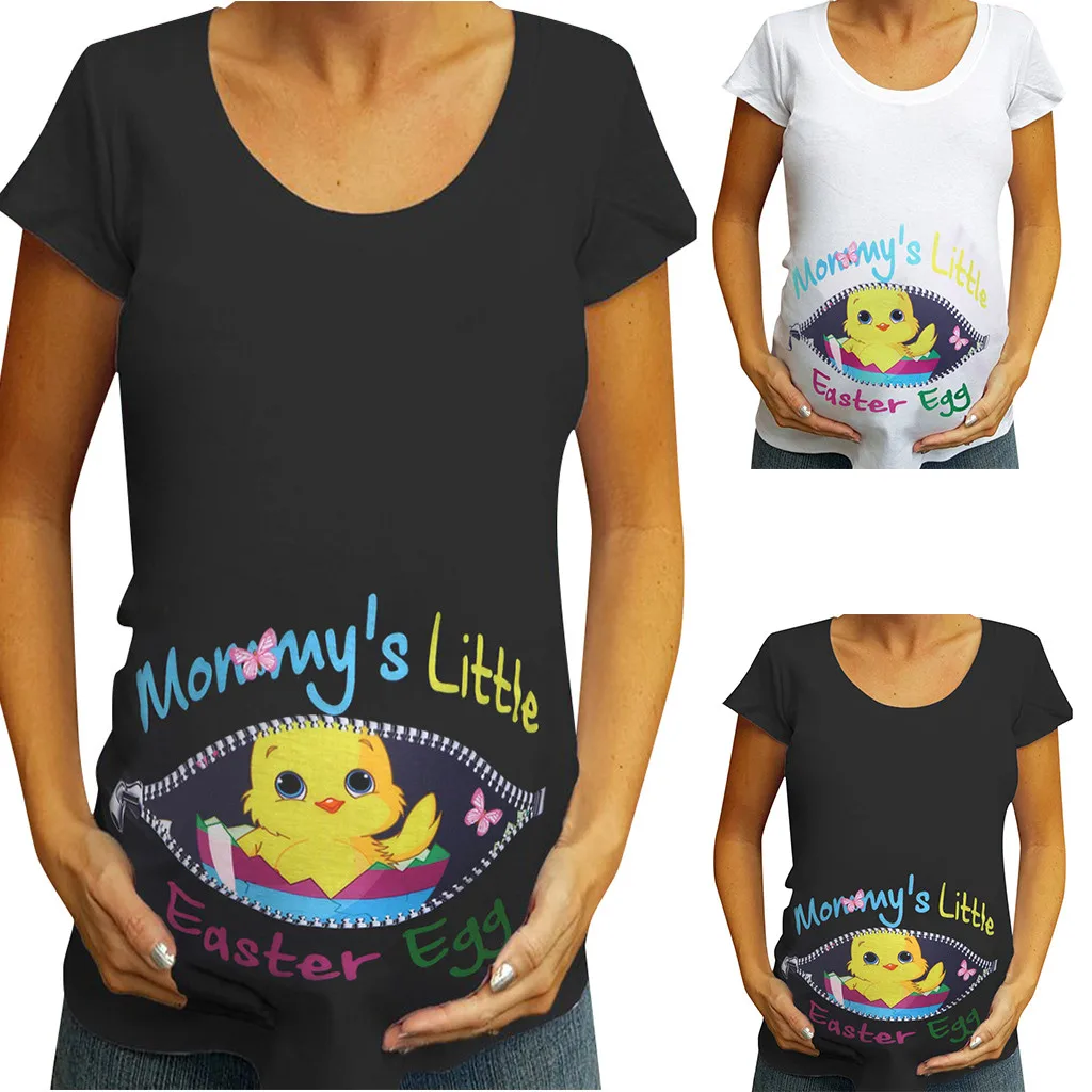 

Maternity Premium Stretch Pregnant Women Maternity Short Sleeve Easter Letter Print Tops T-shirt Pregnancy Clothes MAR8
