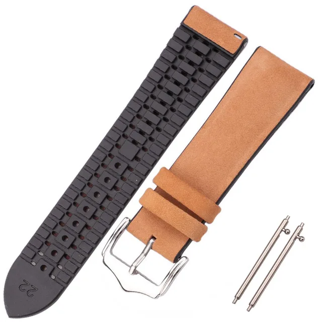 HENGRC Cowhide And Silicone Watch Strap Bracelet 18 20 22mm Men Women Waterproof Breathable Watchbands Watches Clock Accessories Smooth Brown