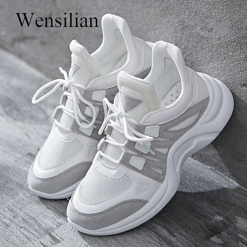 Летние кроссовки Женские Вулканизированная обувь Tenis Feminino Белые на платформе