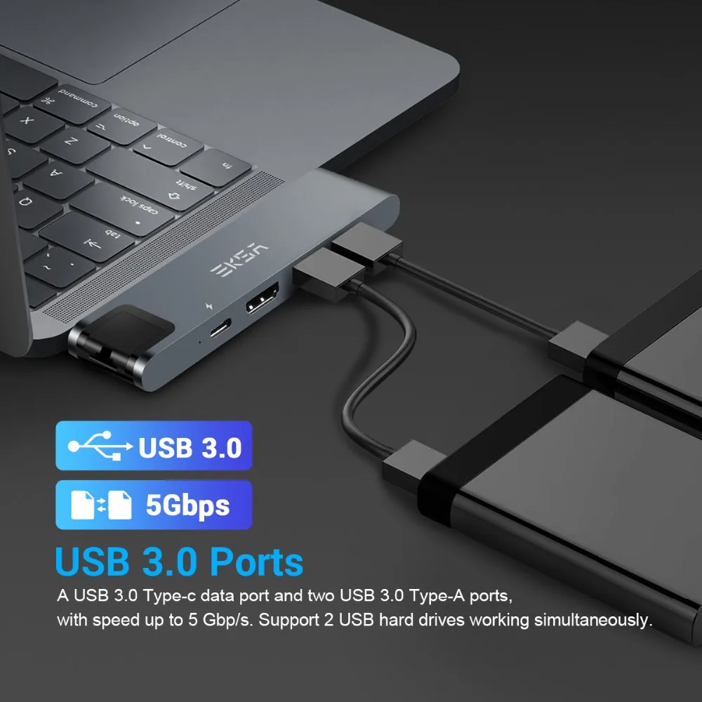 EKSA USB C концентратор для 4K HDMI Ethernet RJ45 Thunderbolt 3 USB 3,0 адаптер для MacBook Pro 13 15 type C концентратор 100 Вт питания