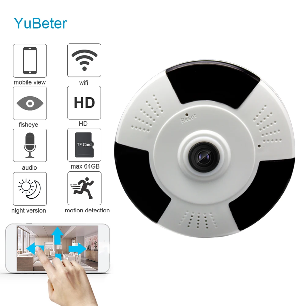 

YuBeter 1080P HD 360 Panoramic IP Camera 1.3/2/3/4 Megapixel WiFi Wireless Camera Home Security CCTV Two Way Audio Night Version
